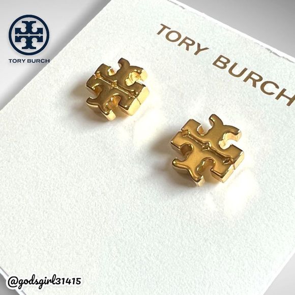 Tory Burch 18K Gold Plated Kira Logo Stud Earrings & Dust Bag $78 - Picture 11 of 11